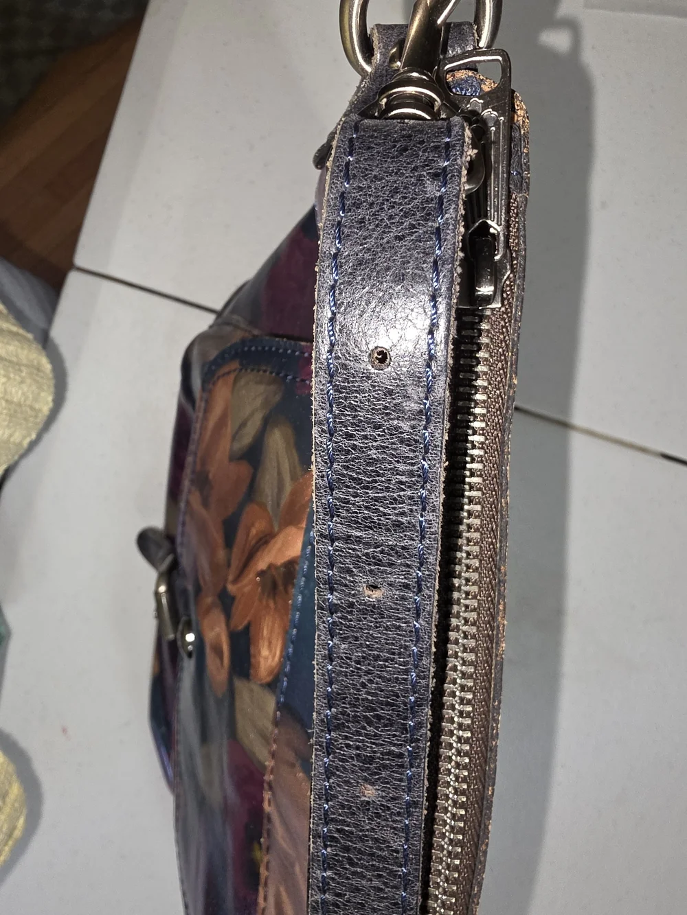 Patricia Nash Hand-Painted Floral Leather Shoulder Bag - Purple & Brown & Black